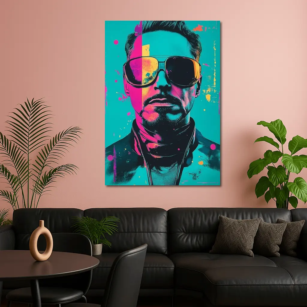 Pop Art Man Sunglasses Teal Pink Background – Wall Art