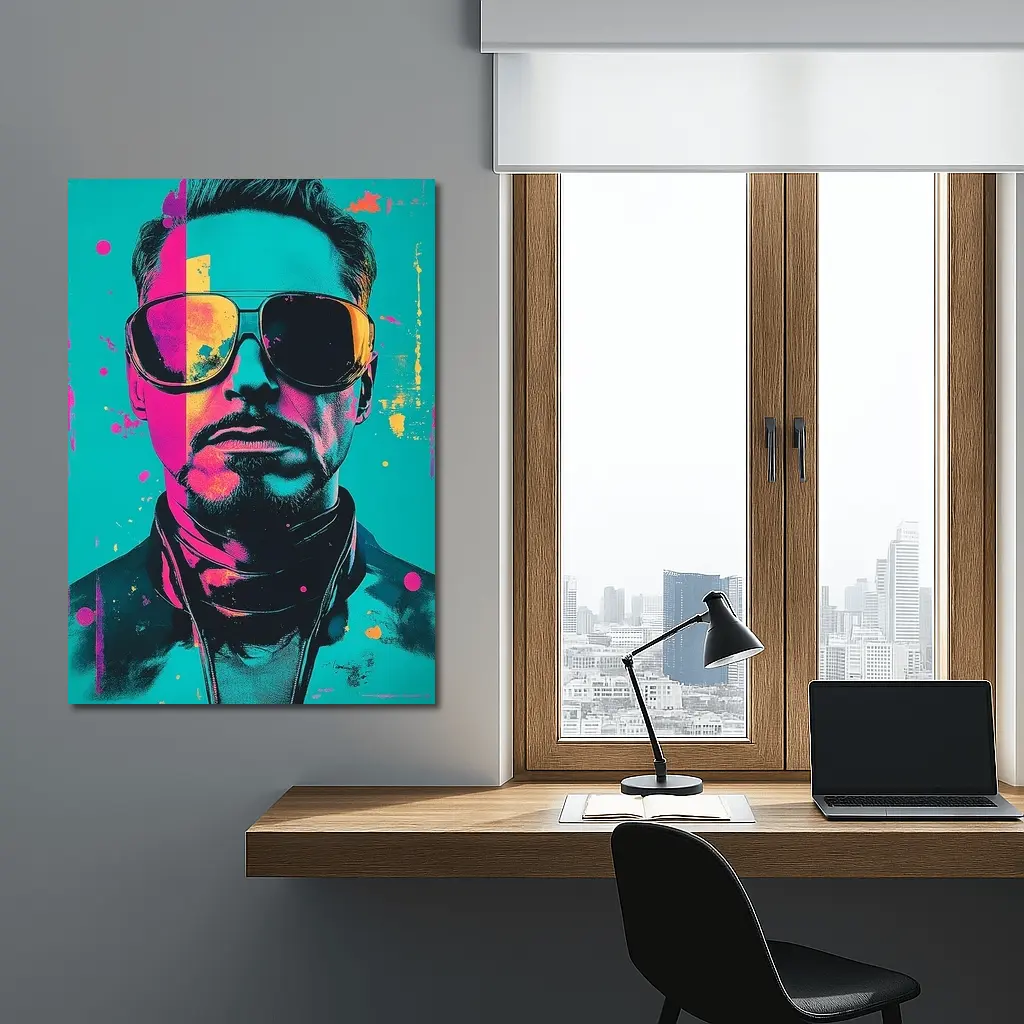 Pop Art Man Sunglasses Teal Pink Background – Wall Art