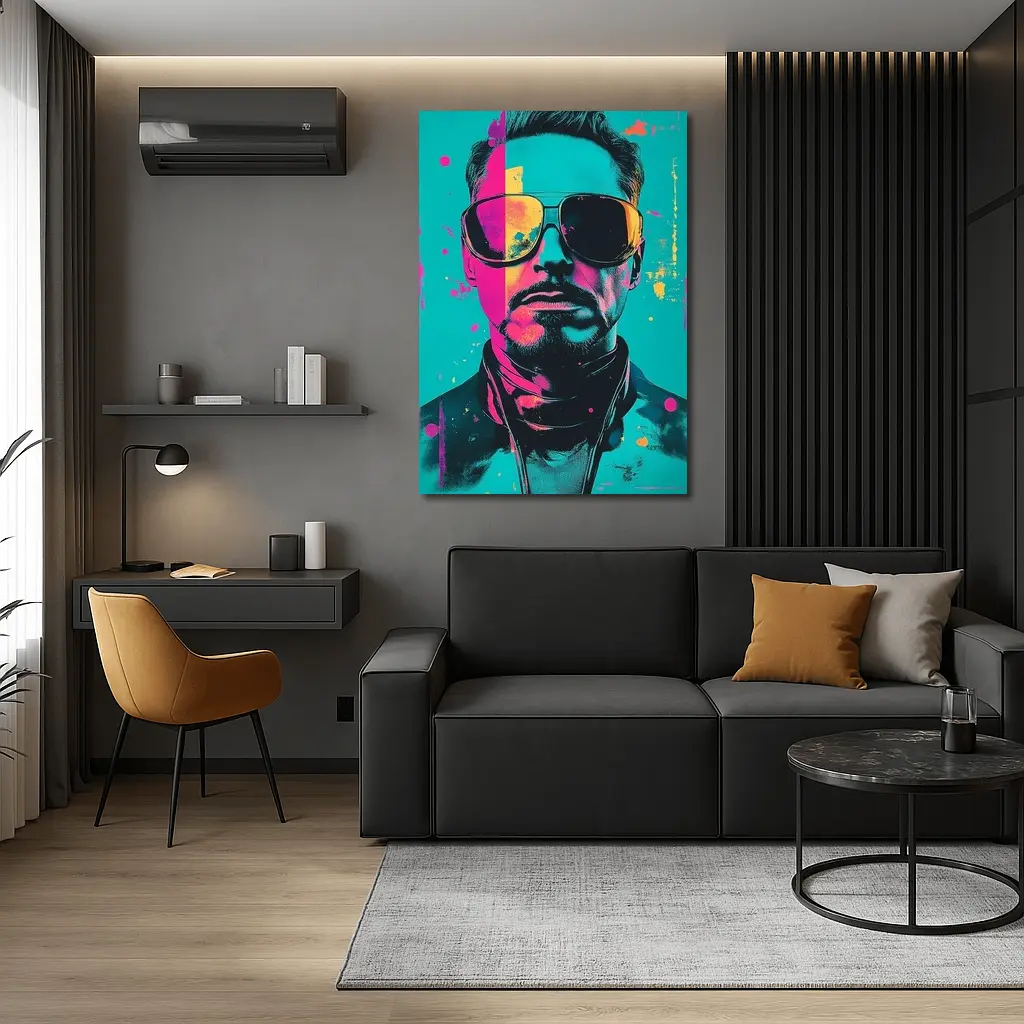 Pop Art Man Sunglasses Teal Pink Background – Wall Art