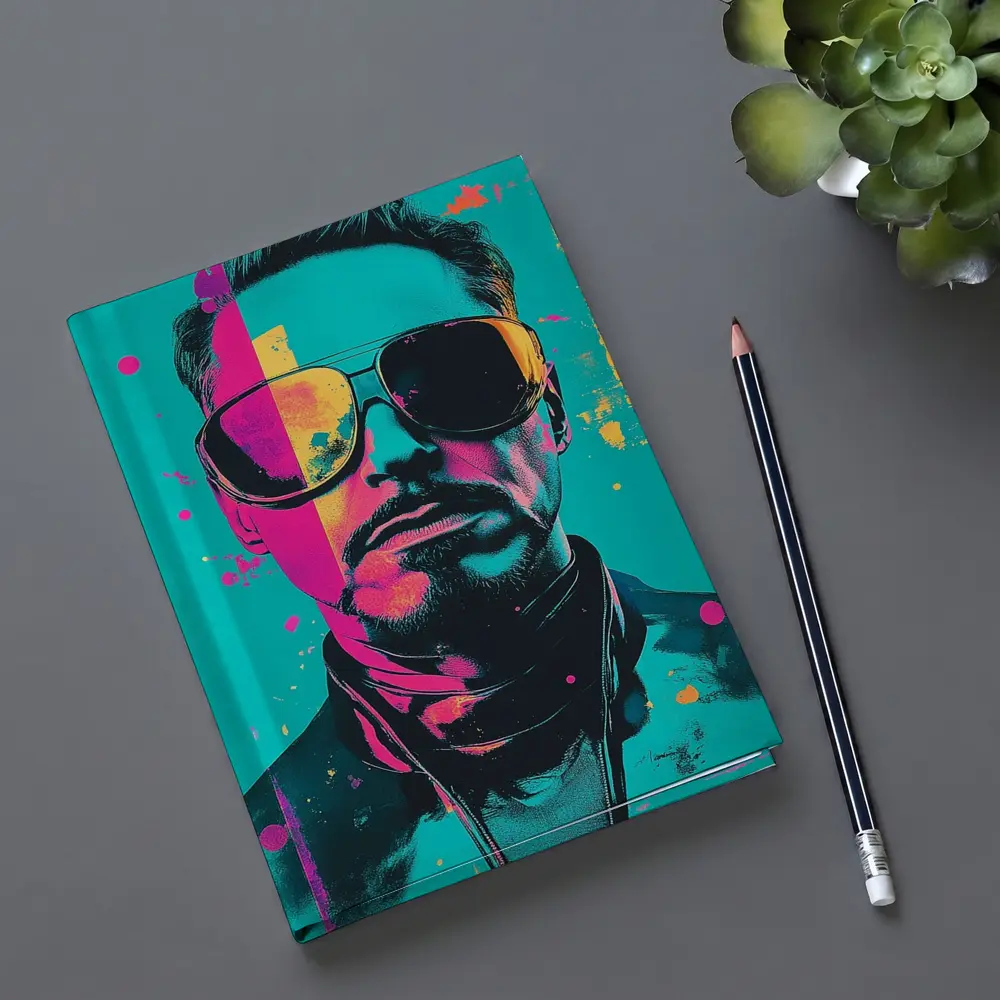 Pop Art Man Sunglasses Teal Pink Background – Notebooks