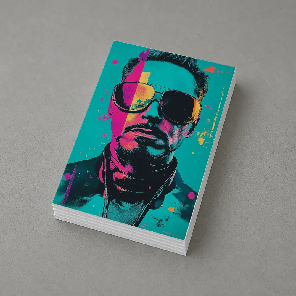 Pop Art Man Sunglasses Teal Pink Background – Postcards