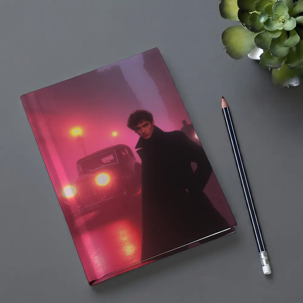 Young Man Foggy Noir City Street Night – Notebooks