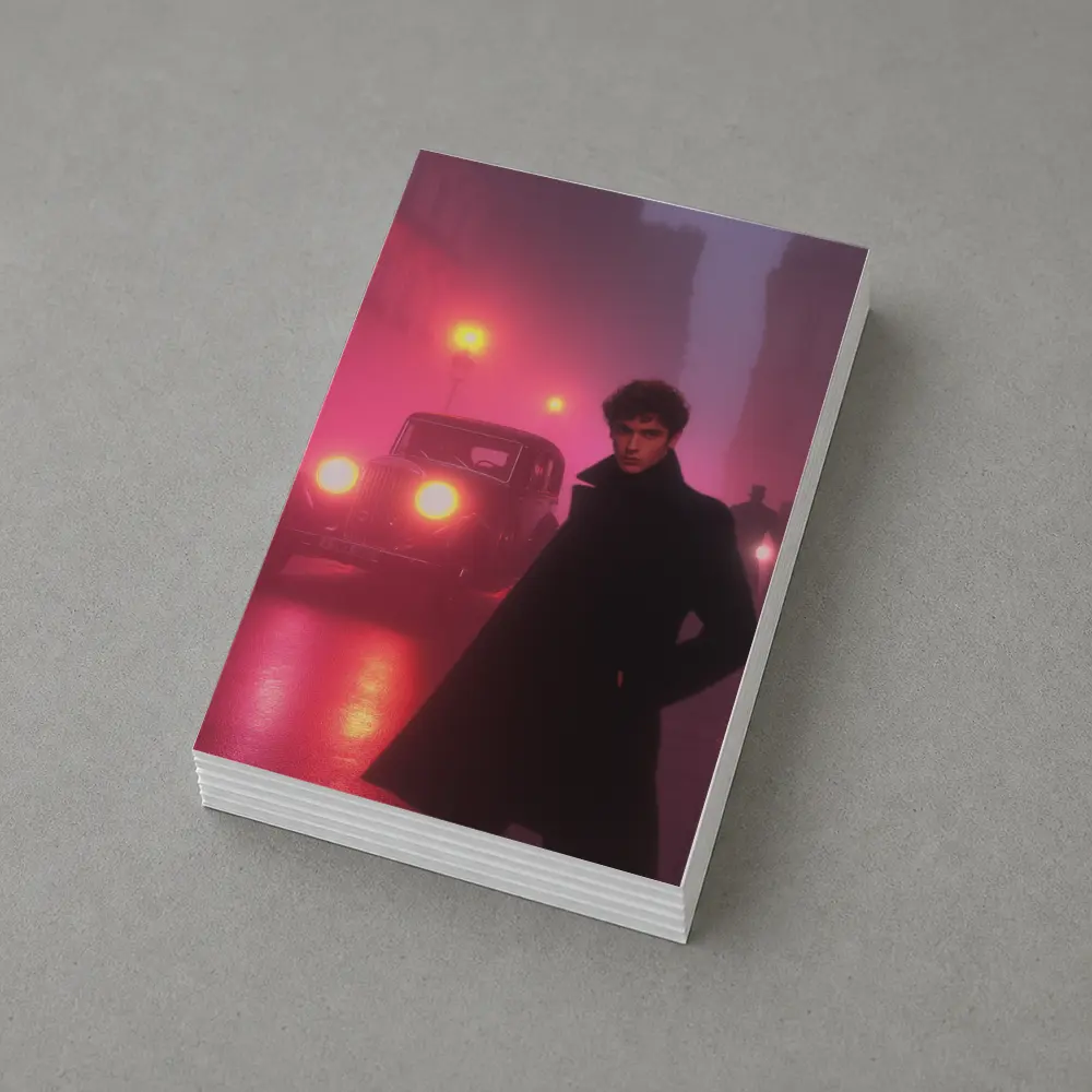 Young Man Foggy Noir City Street Night – Postcards