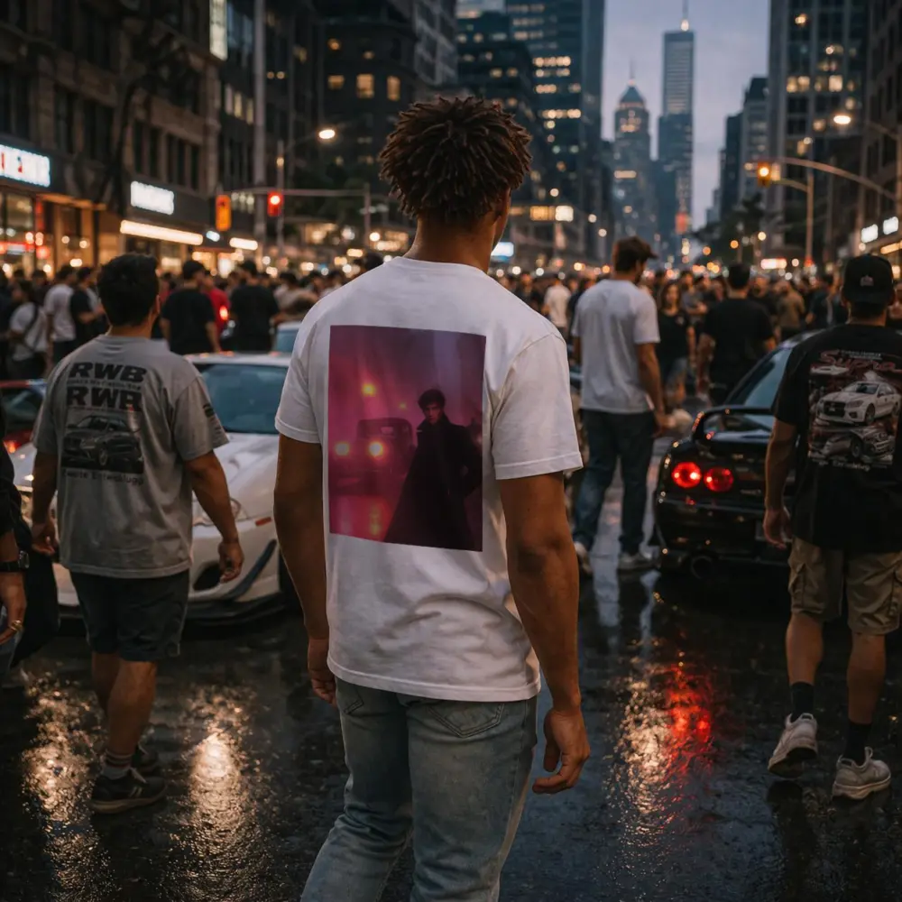 Young Man Foggy Noir City Street Night – T-Shirts