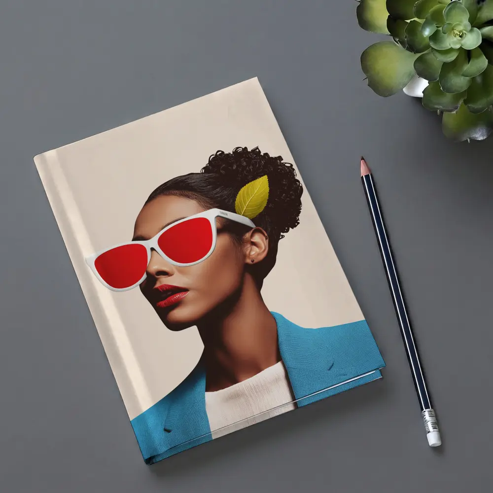 Woman Red Sunglasses Blue Jacket Leaf – Notebooks