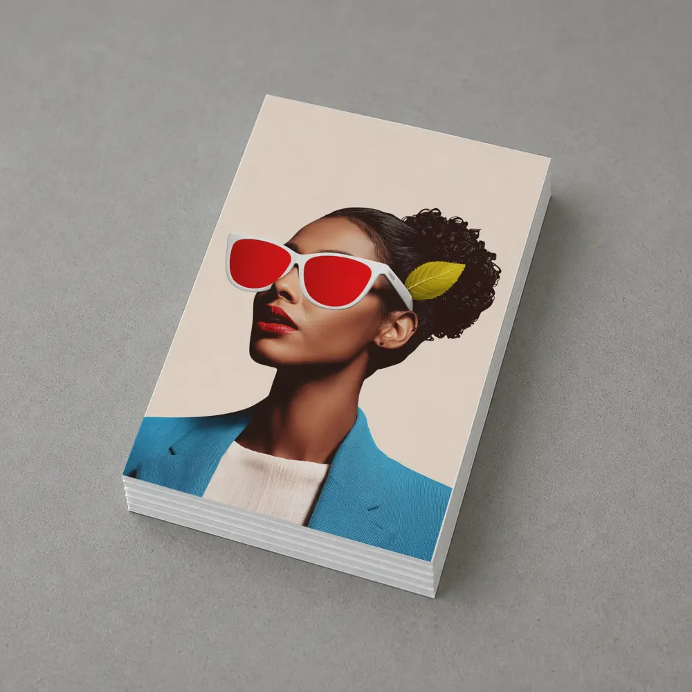 Woman Red Sunglasses Blue Jacket Leaf – Postcards