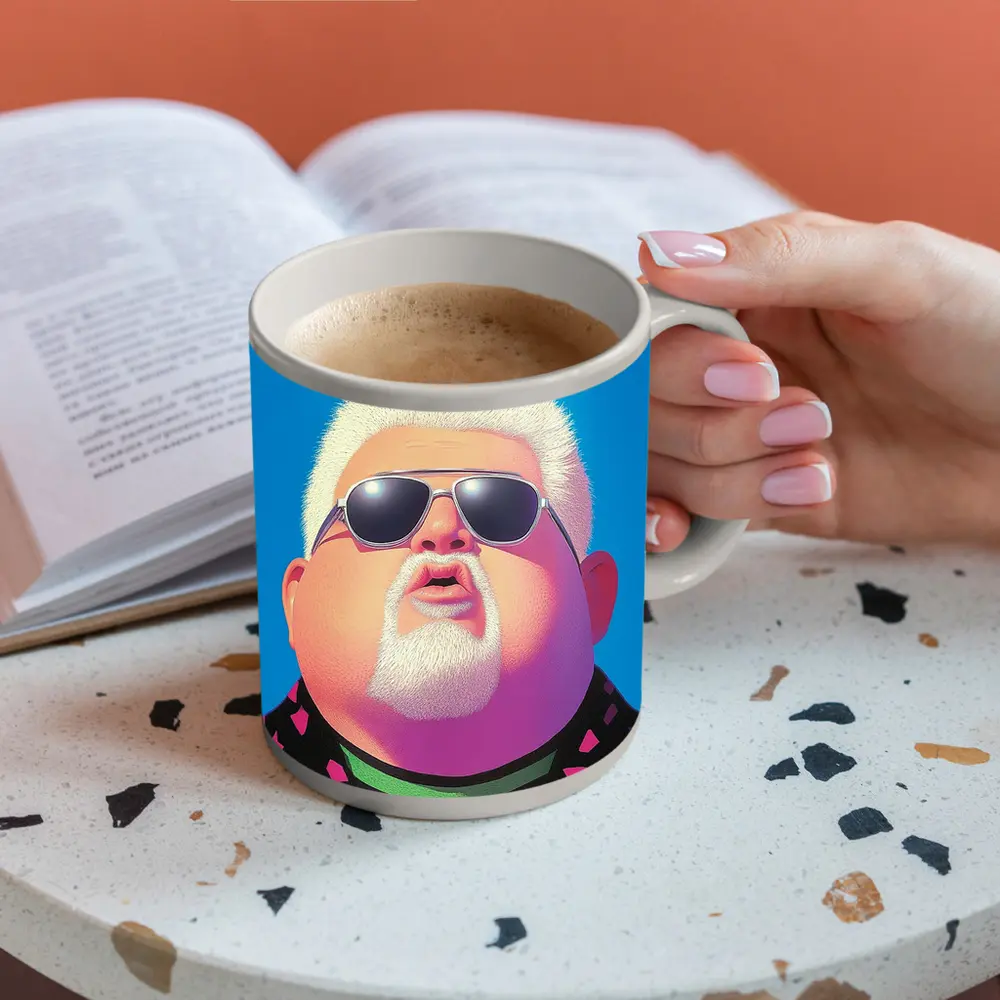 Pop Art Man Sunglasses Blue Sky Background – Mugs