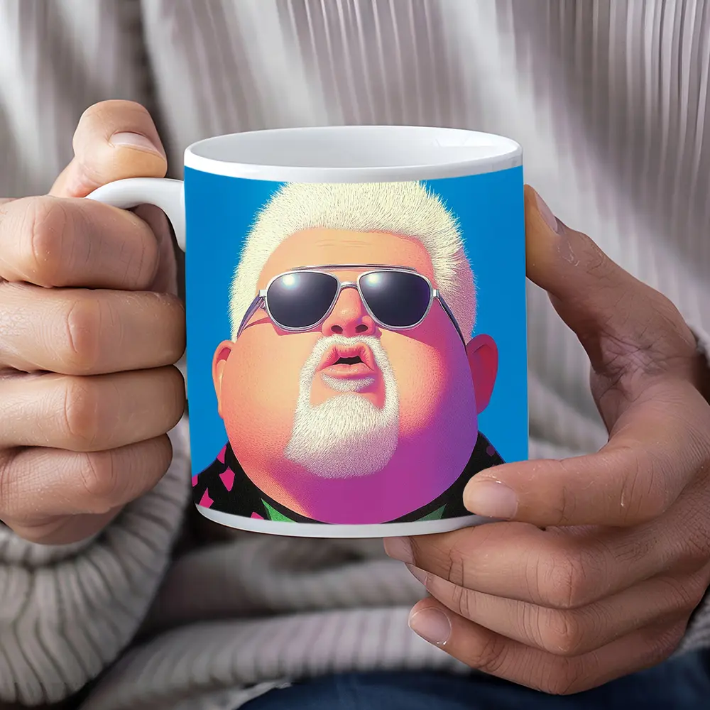 Pop Art Man Sunglasses Blue Sky Background – Mugs