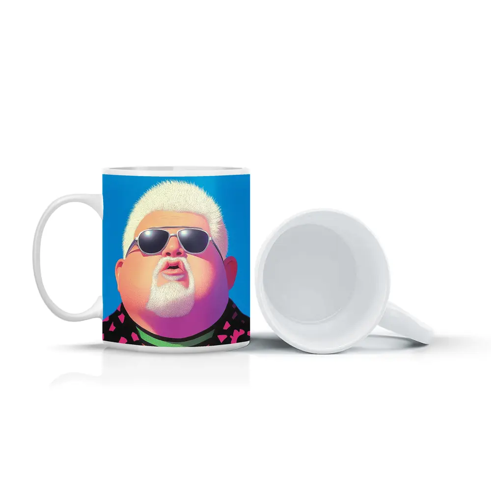 Pop Art Man Sunglasses Blue Sky Background – Mugs