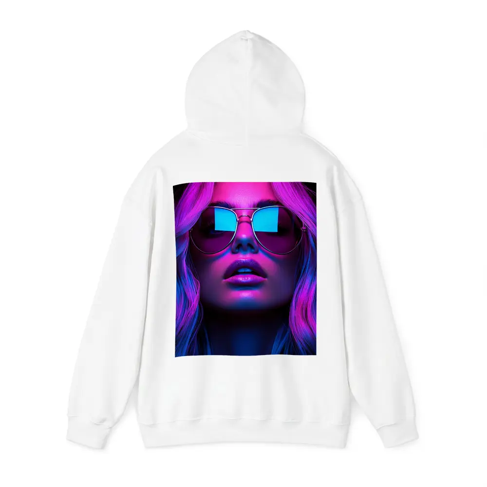 Neon Glow Woman Aviator Sunglasses Dark Background – Hoodies