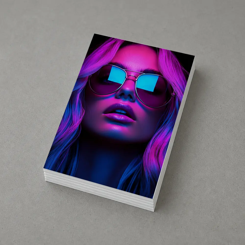 Neon Glow Woman Aviator Sunglasses Dark Background – Postcards