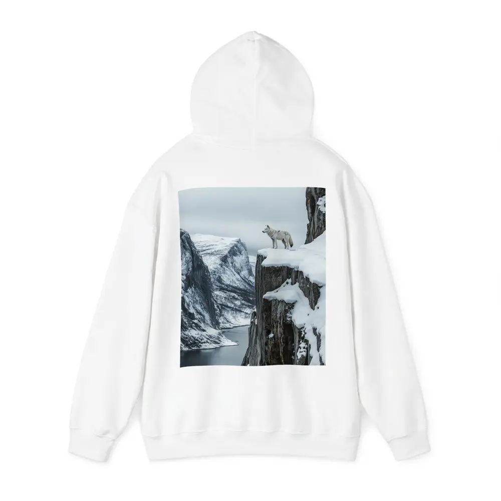 White Wolf Standing On Snowy Cliff – Hoodies