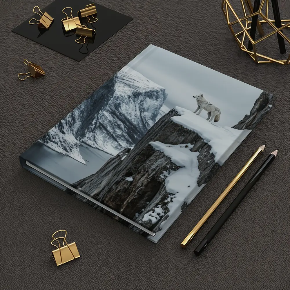 White Wolf Standing On Snowy Cliff – Notebooks