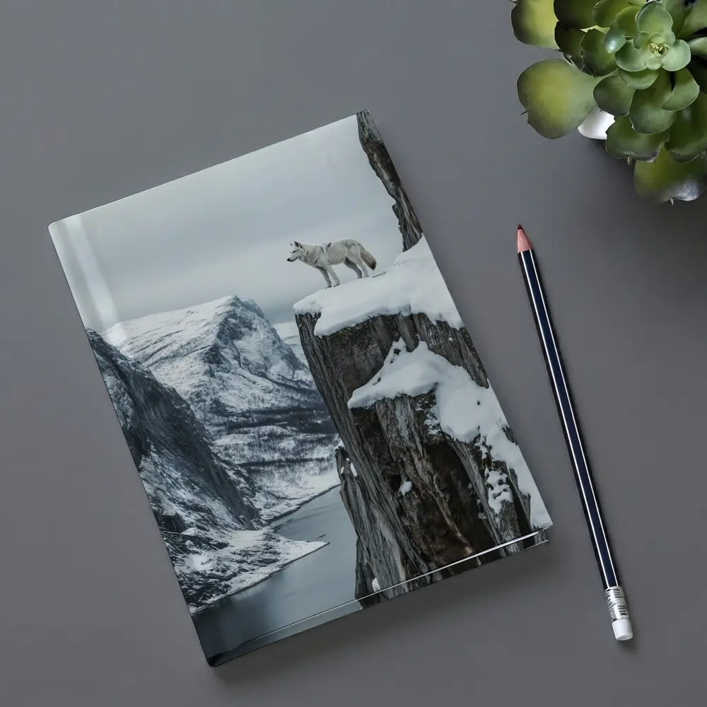 White Wolf Standing On Snowy Cliff – Notebooks