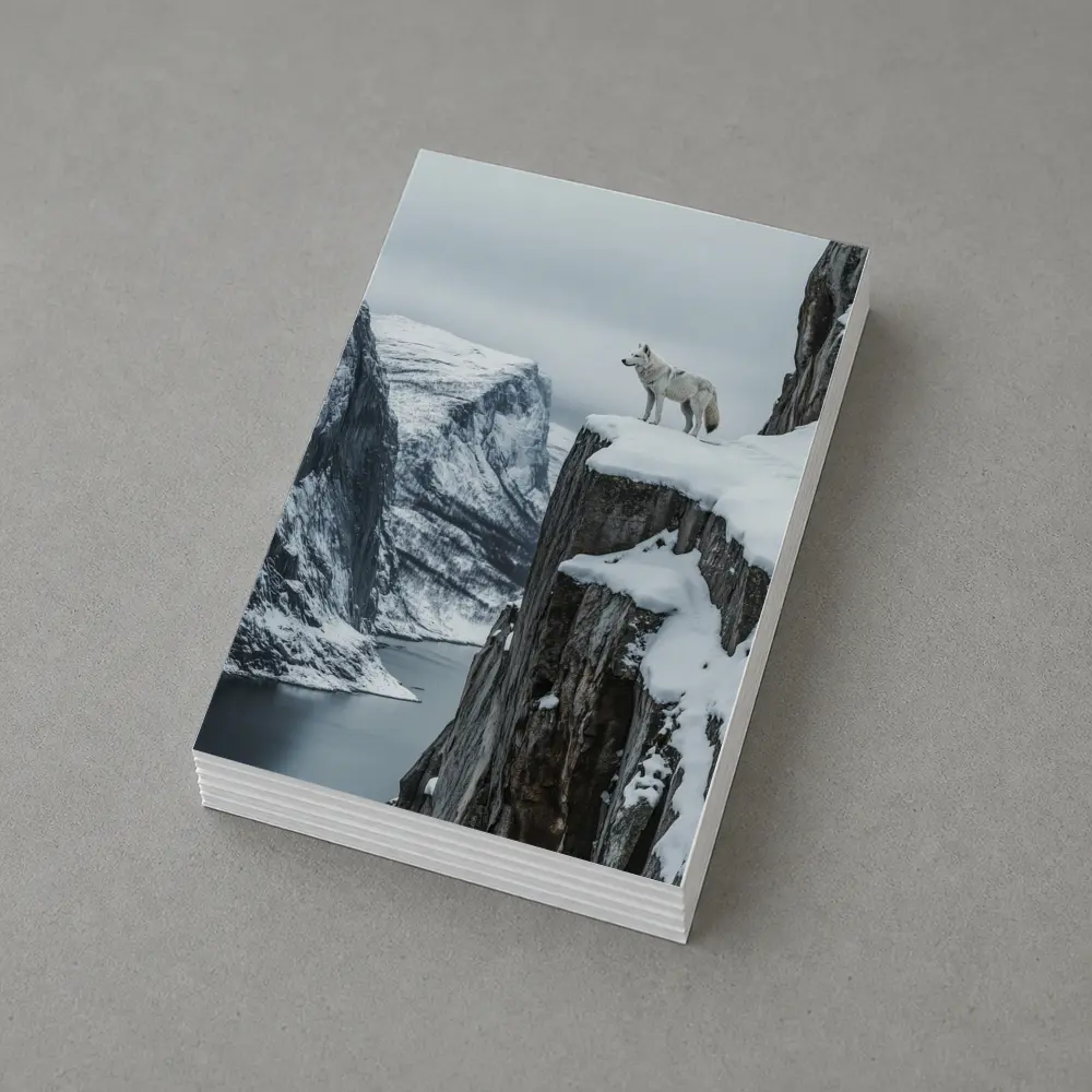 White Wolf Standing On Snowy Cliff – Postcards
