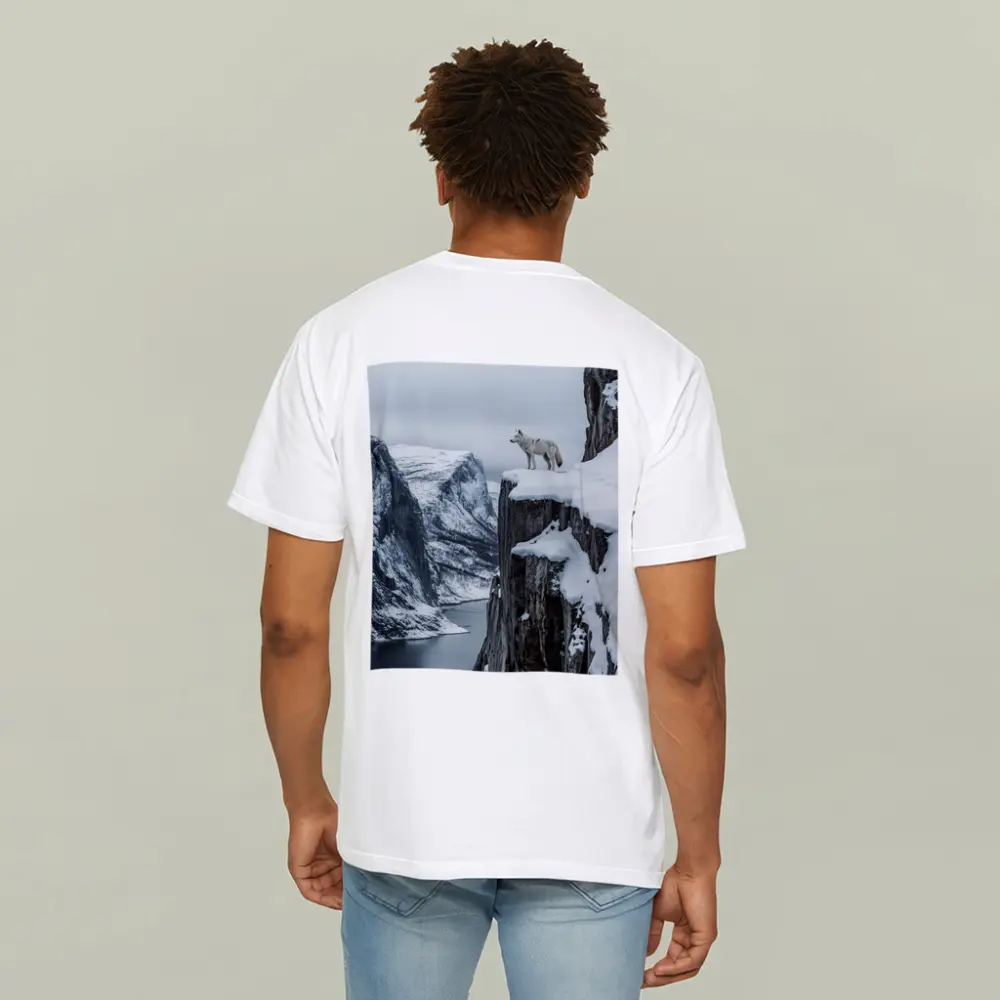 White Wolf Standing On Snowy Cliff – T-Shirts