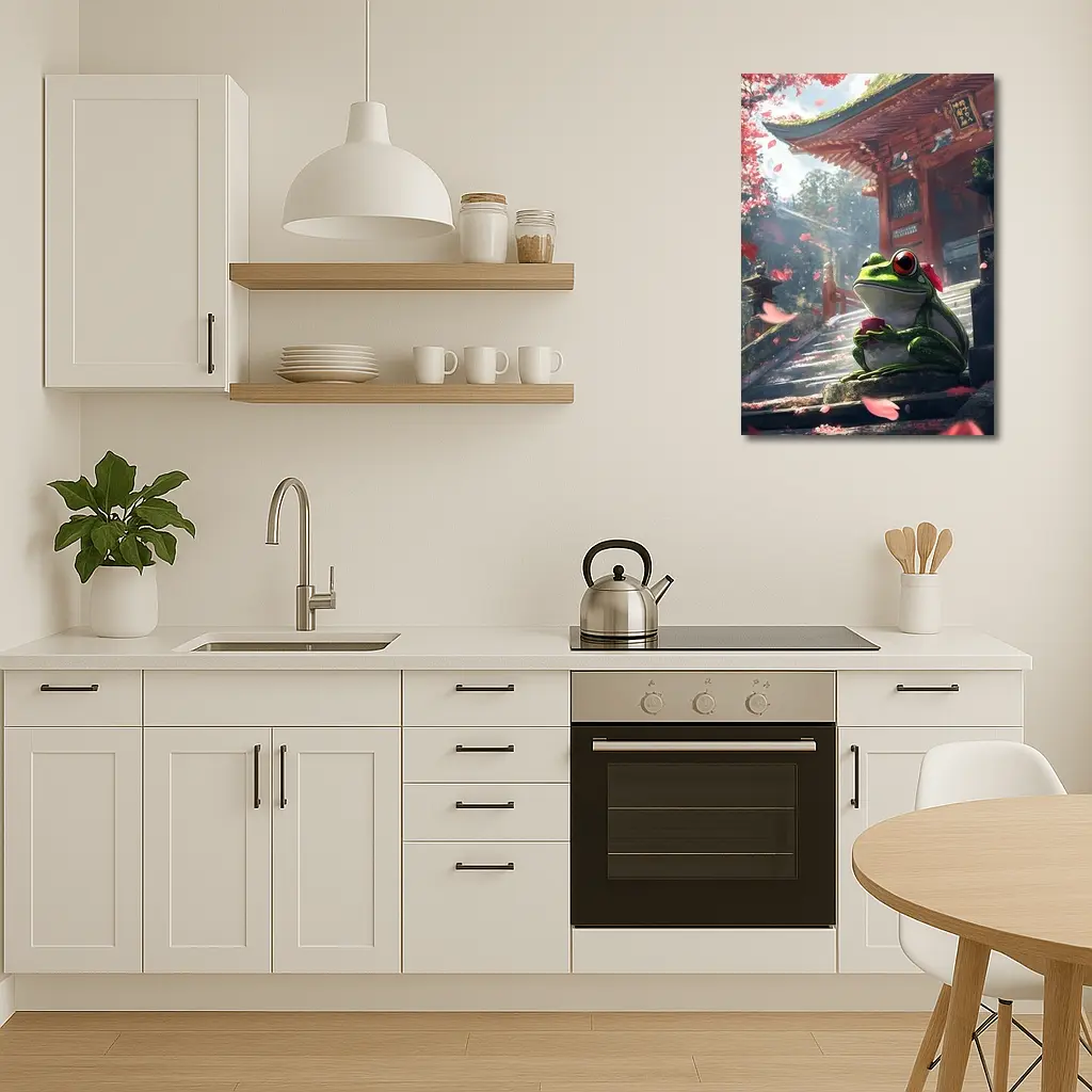 Green Tree Frog Sitting Japanese Temple – Wall Art