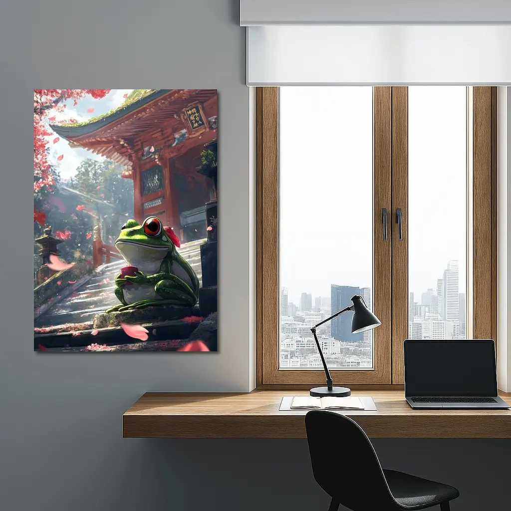 Green Tree Frog Sitting Japanese Temple – Wall Art