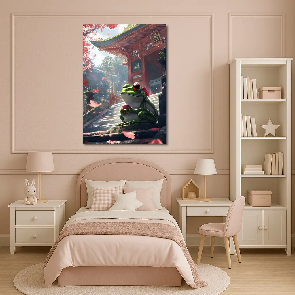 Green Tree Frog Sitting Japanese Temple – Wall Art