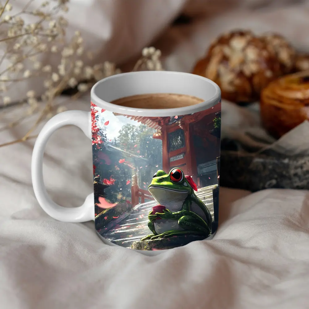 Green Tree Frog Sitting Japanese Temple – Mugs