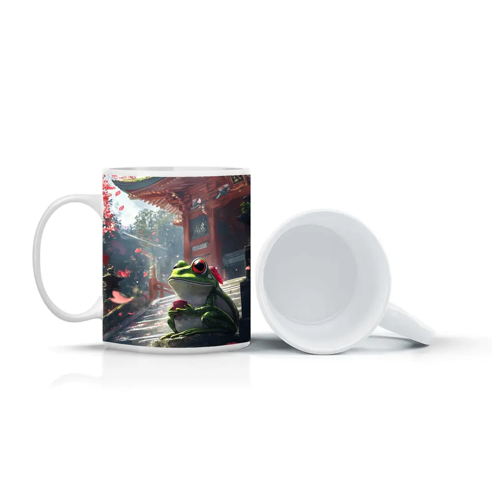 Green Tree Frog Sitting Japanese Temple – Mugs