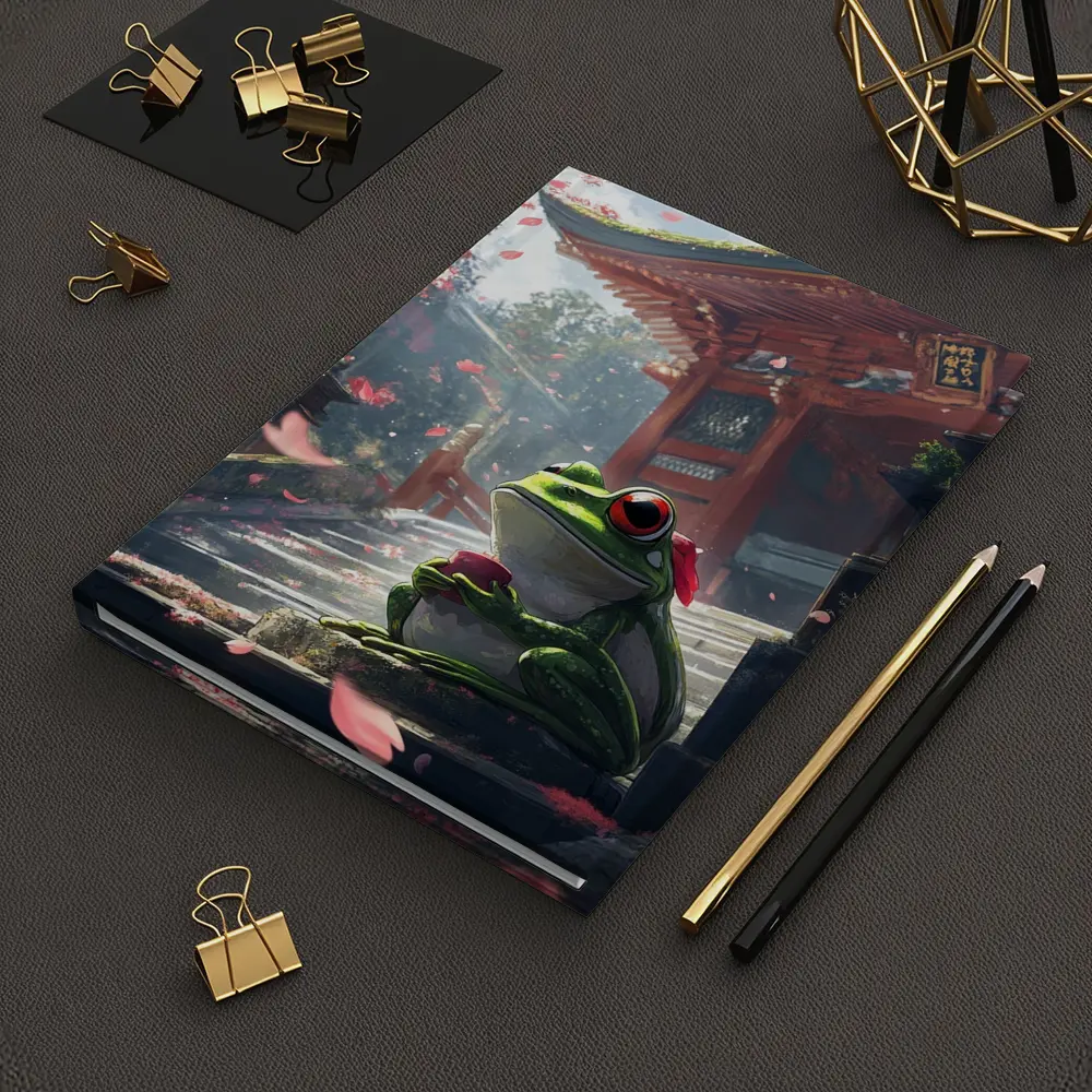 Green Tree Frog Sitting Japanese Temple – Notebooks