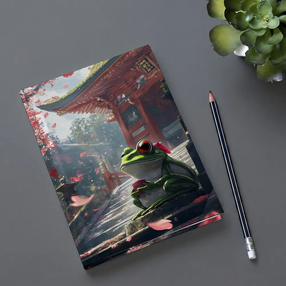 Green Tree Frog Sitting Japanese Temple – Notebooks