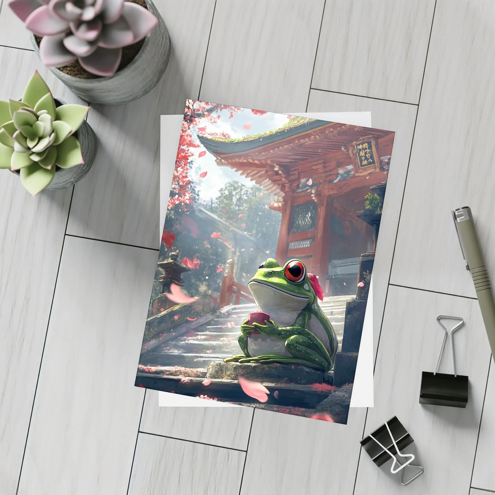 Green Tree Frog Sitting Japanese Temple – Postcards