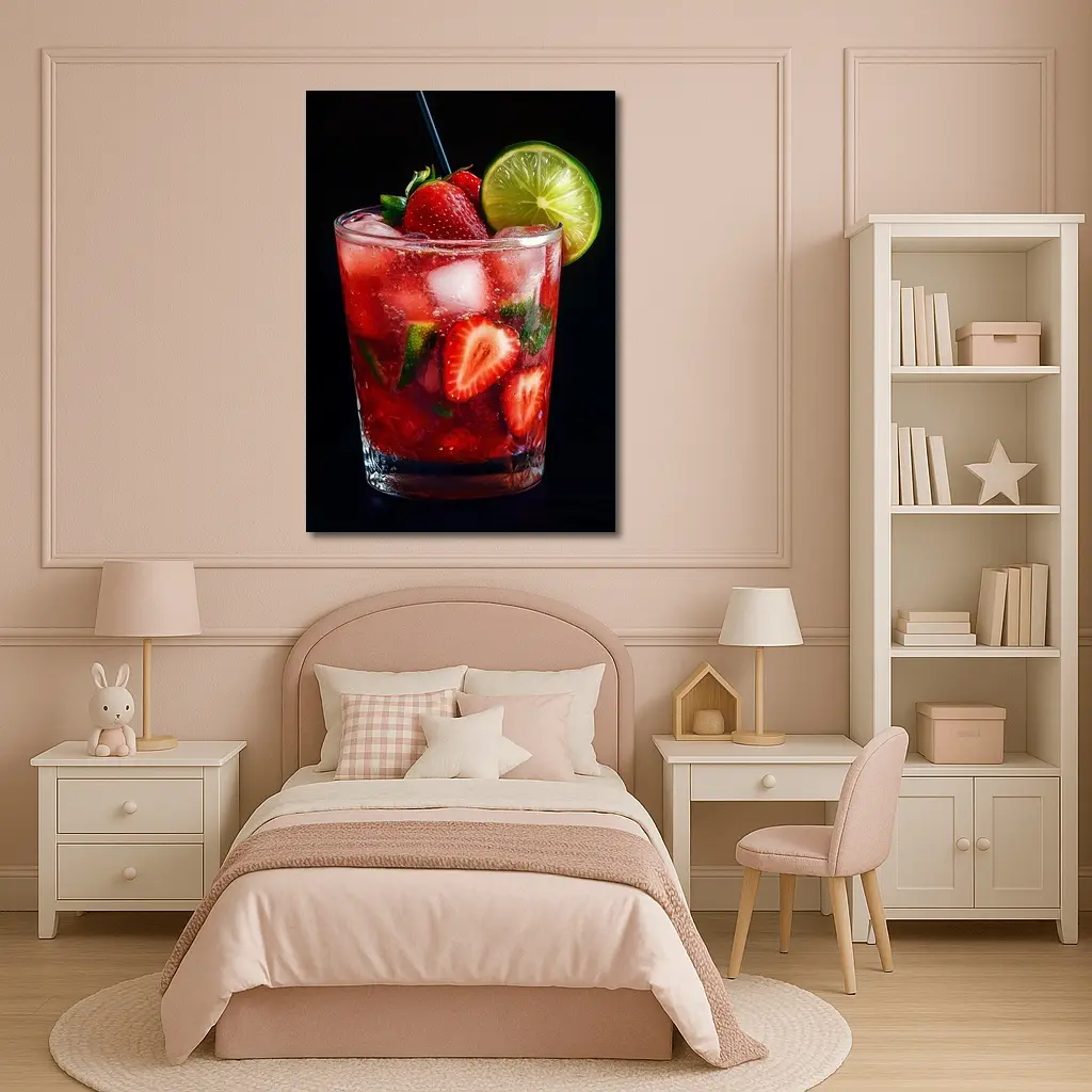 Strawberry Mojito Cocktail Dark Background – Wall Art