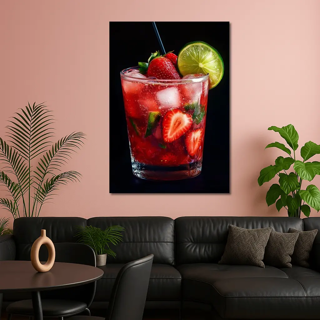 Strawberry Mojito Cocktail Dark Background – Wall Art