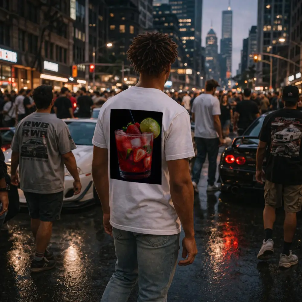 Strawberry Mojito Cocktail Dark Background – T-Shirts