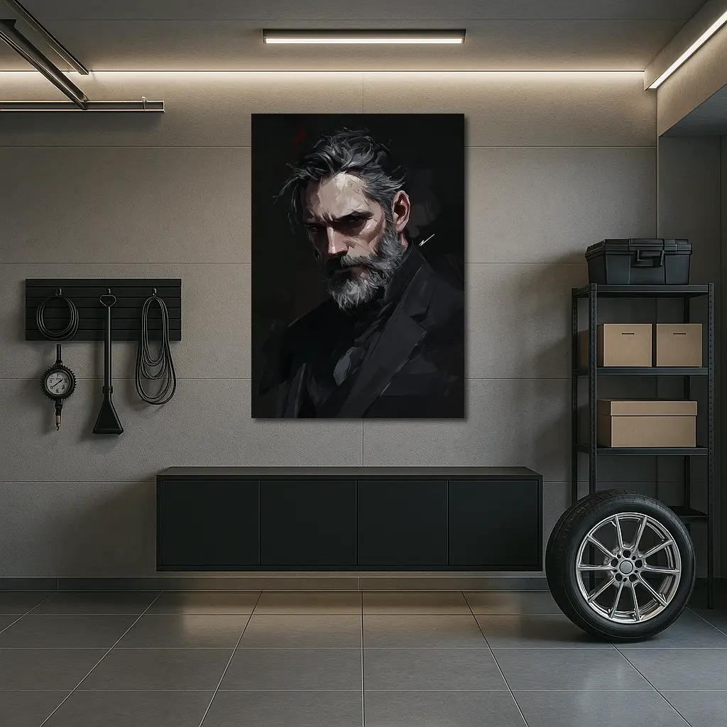 Dark Portrait Bearded Man Digital Painting – Wall Art