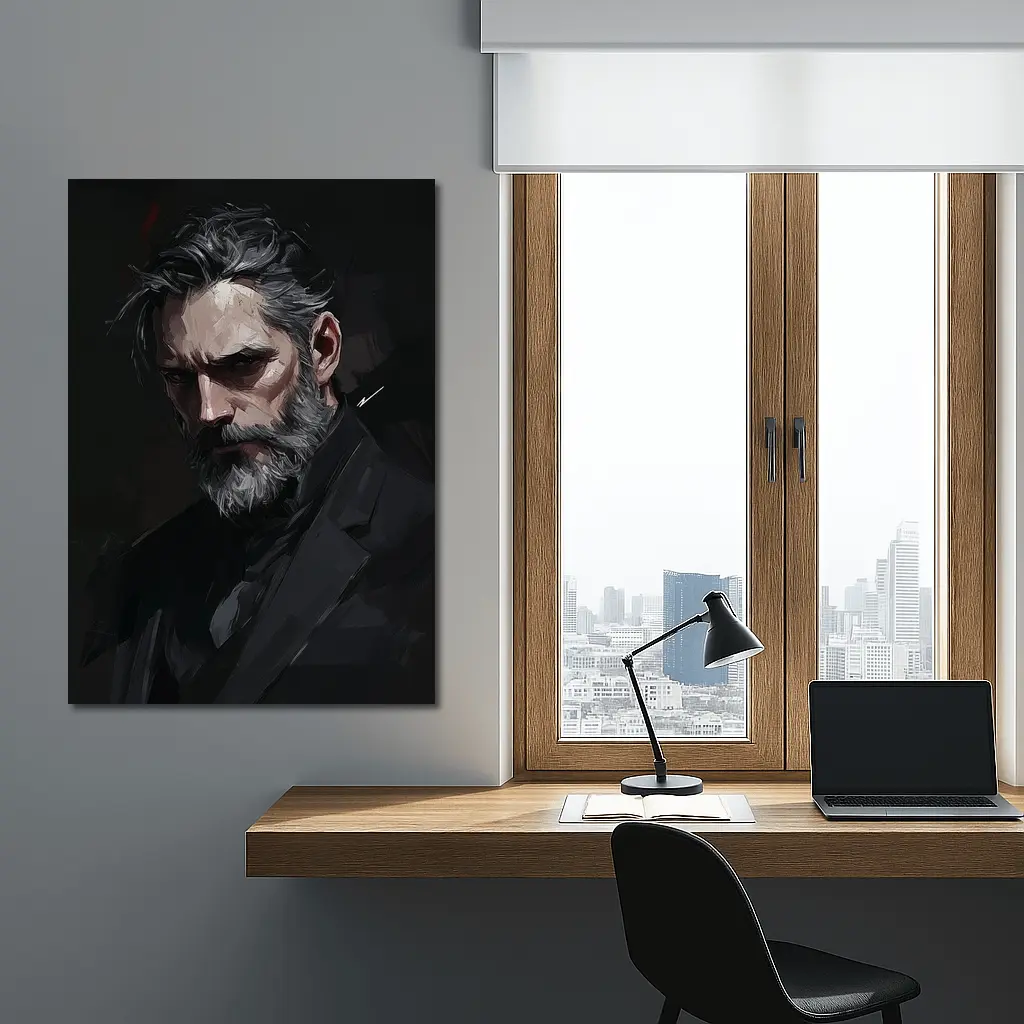 Dark Portrait Bearded Man Digital Painting – Wall Art