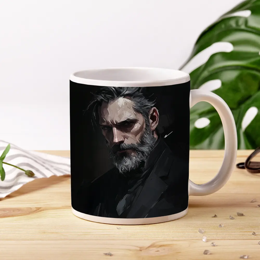 Dark Portrait Bearded Man Digital Painting – Mugs