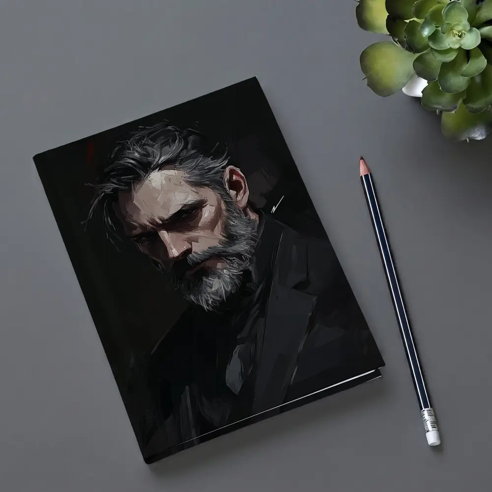 Dark Portrait Bearded Man Digital Painting – Notebooks