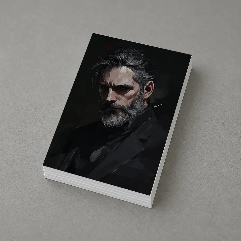 Dark Portrait Bearded Man Digital Painting – Postcards