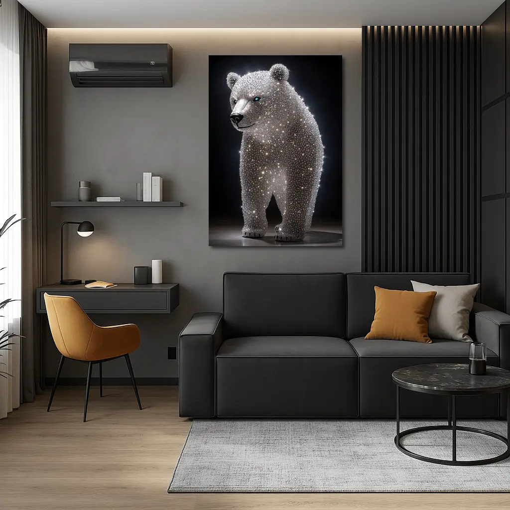 Crystal Diamond Bear Sculpture Dark Background – Wall Art