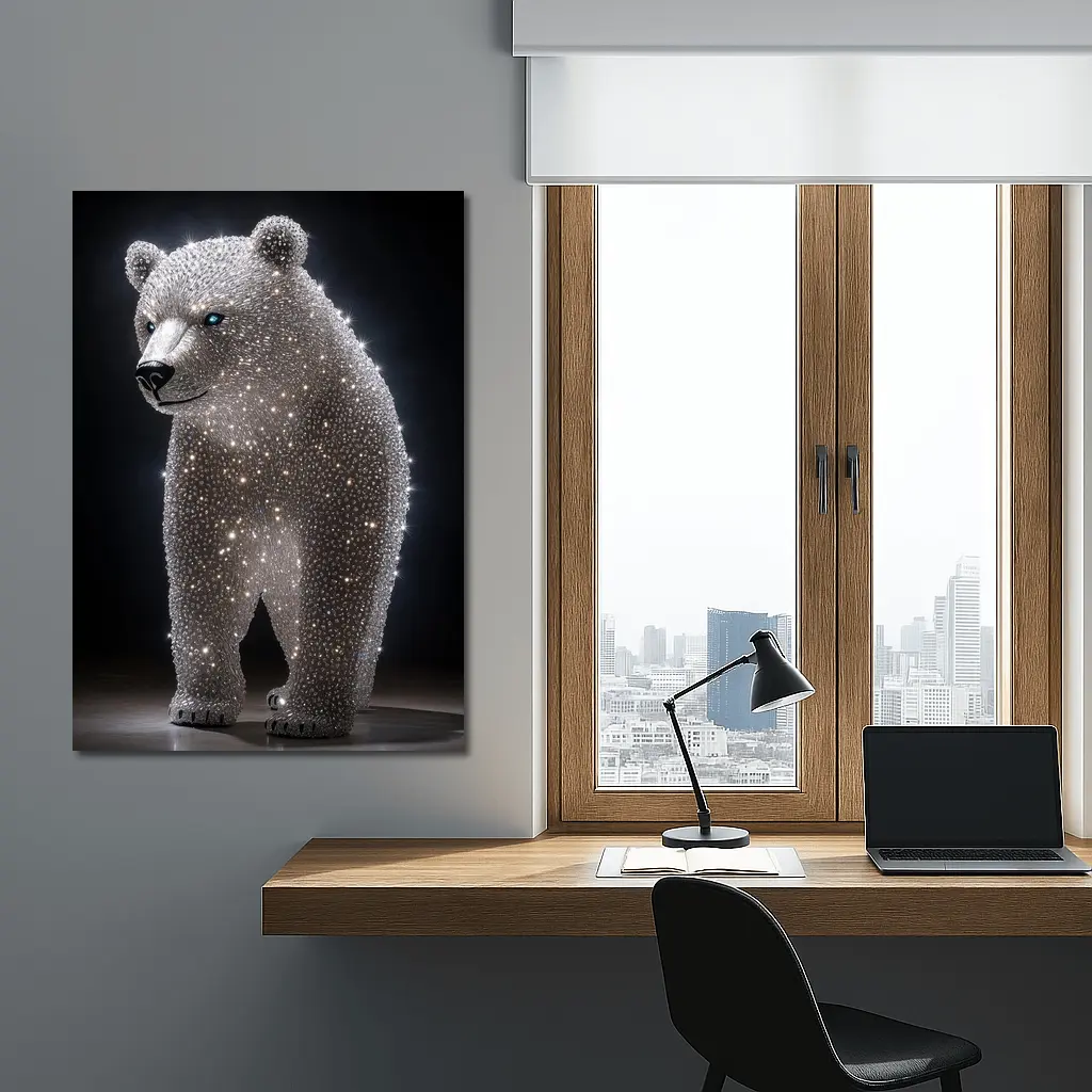 Crystal Diamond Bear Sculpture Dark Background – Wall Art