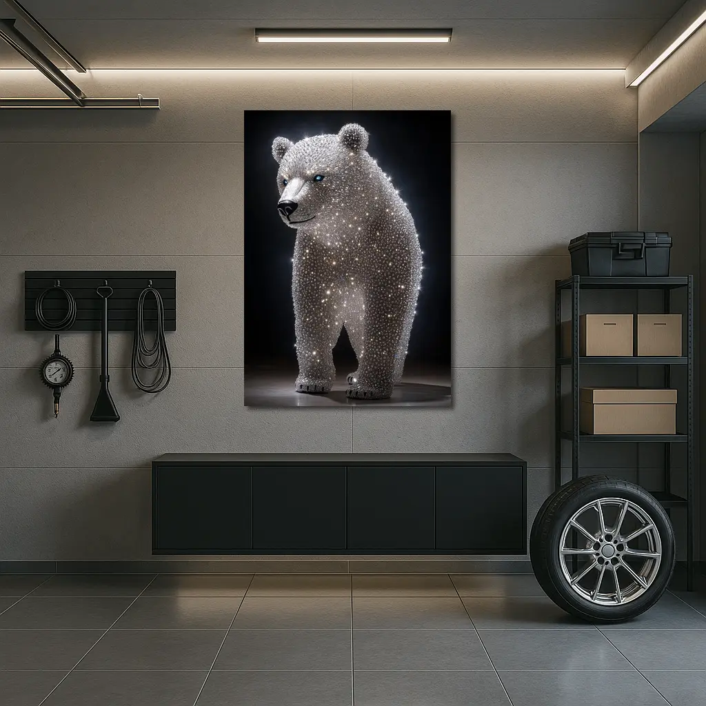 Crystal Diamond Bear Sculpture Dark Background – Wall Art
