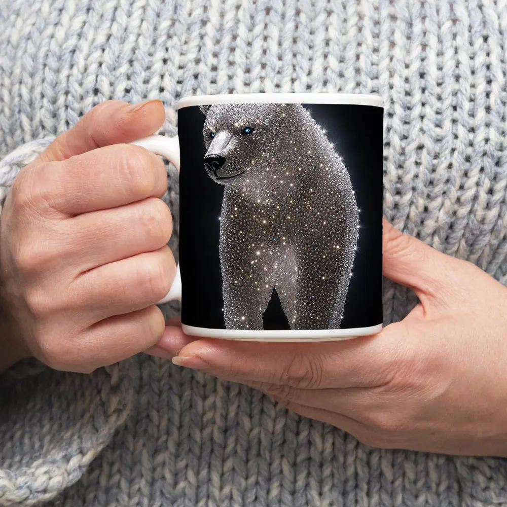 Crystal Diamond Bear Sculpture Dark Background – Mugs