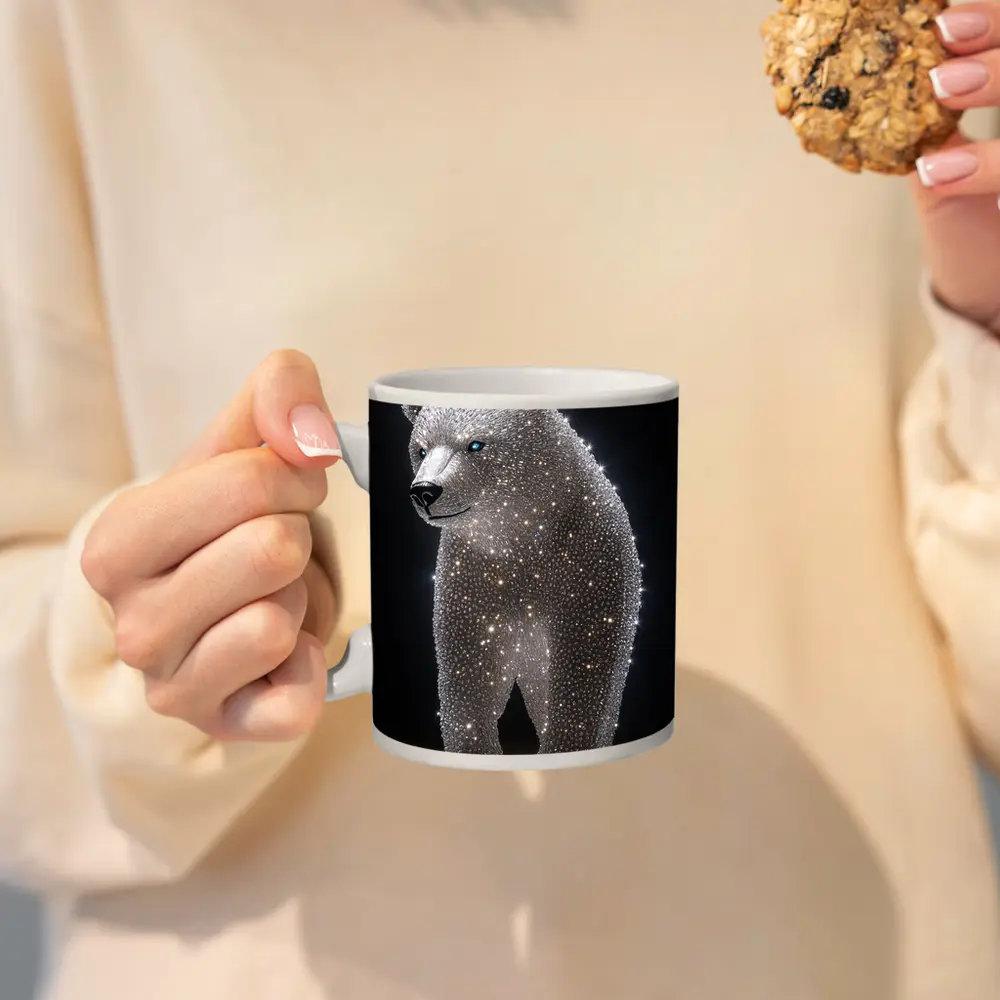 Crystal Diamond Bear Sculpture Dark Background – Mugs