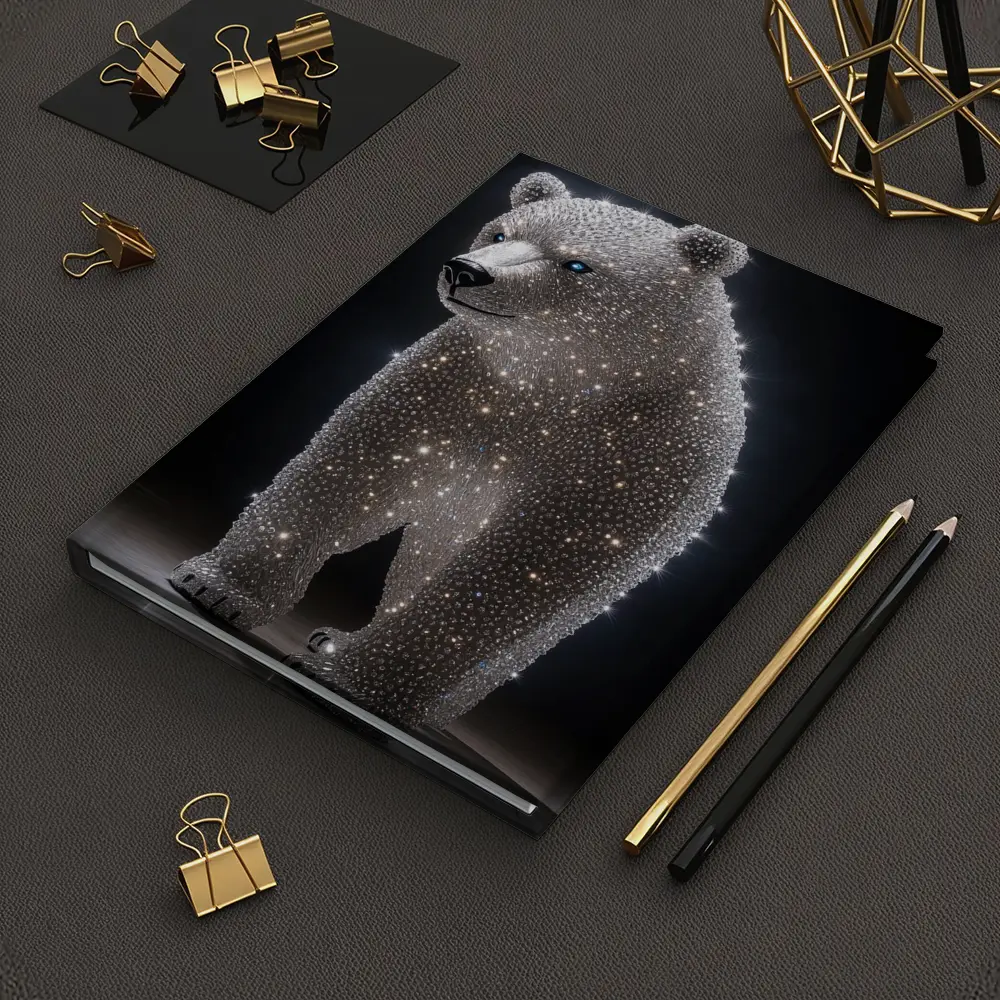 Crystal Diamond Bear Sculpture Dark Background – Notebooks