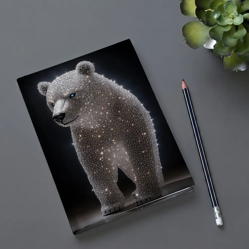 Crystal Diamond Bear Sculpture Dark Background – Notebooks