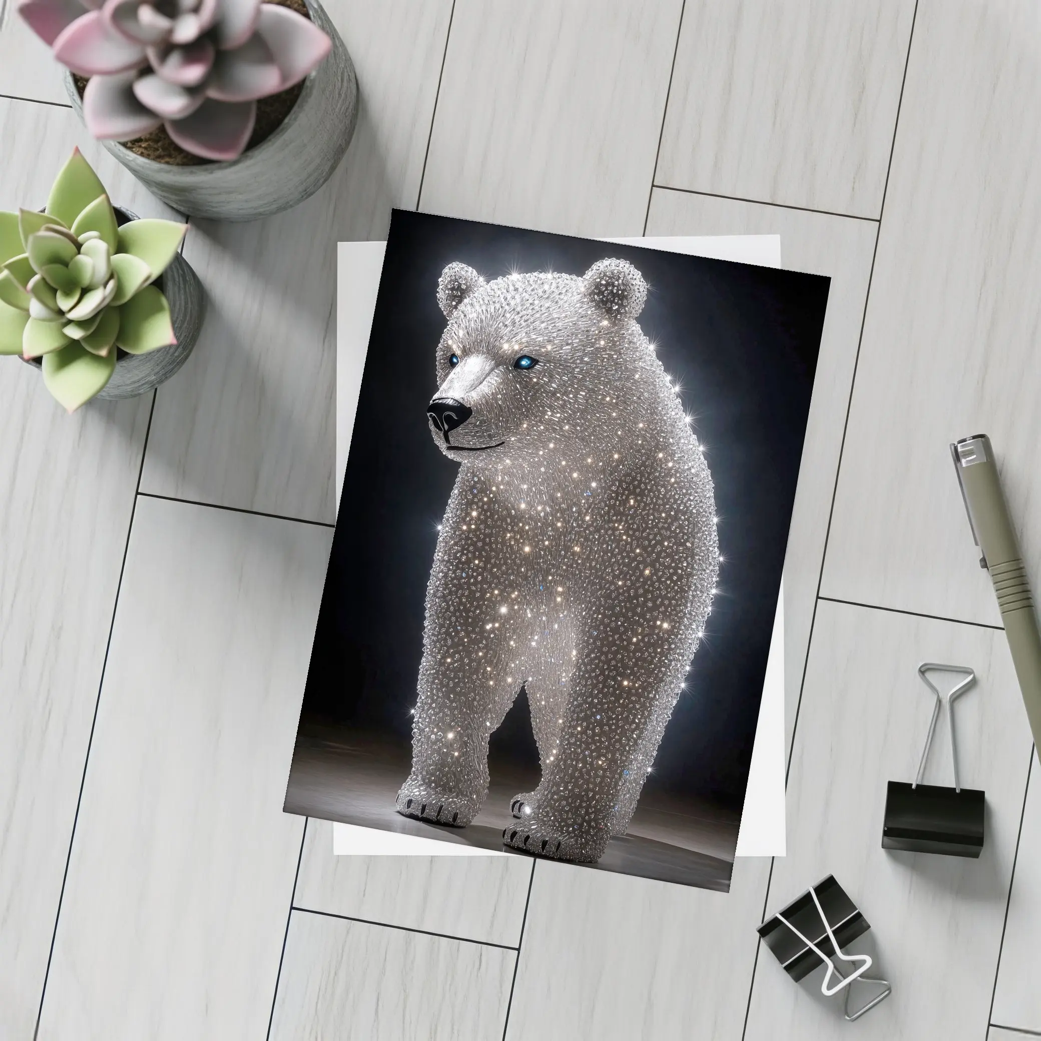 Crystal Diamond Bear Sculpture Dark Background – Postcards