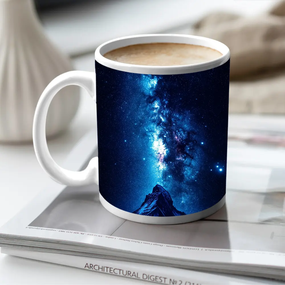 Milky Way Over Snow Capped Mountain Night – Mugs