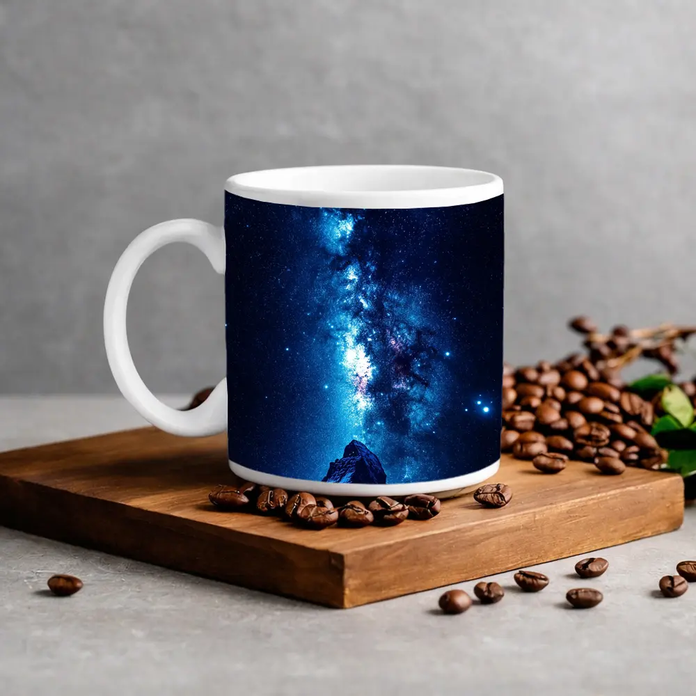 Milky Way Over Snow Capped Mountain Night – Mugs