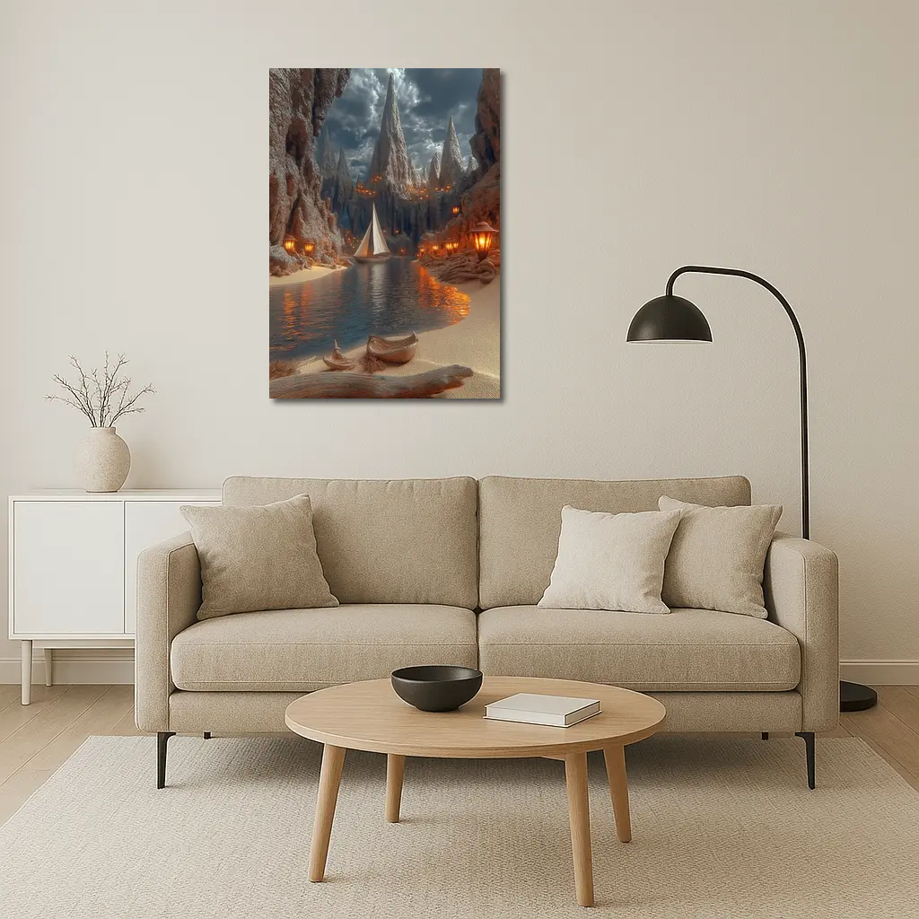 Sailboat Canyon Cove With Glowing Lanterns – Wall Art