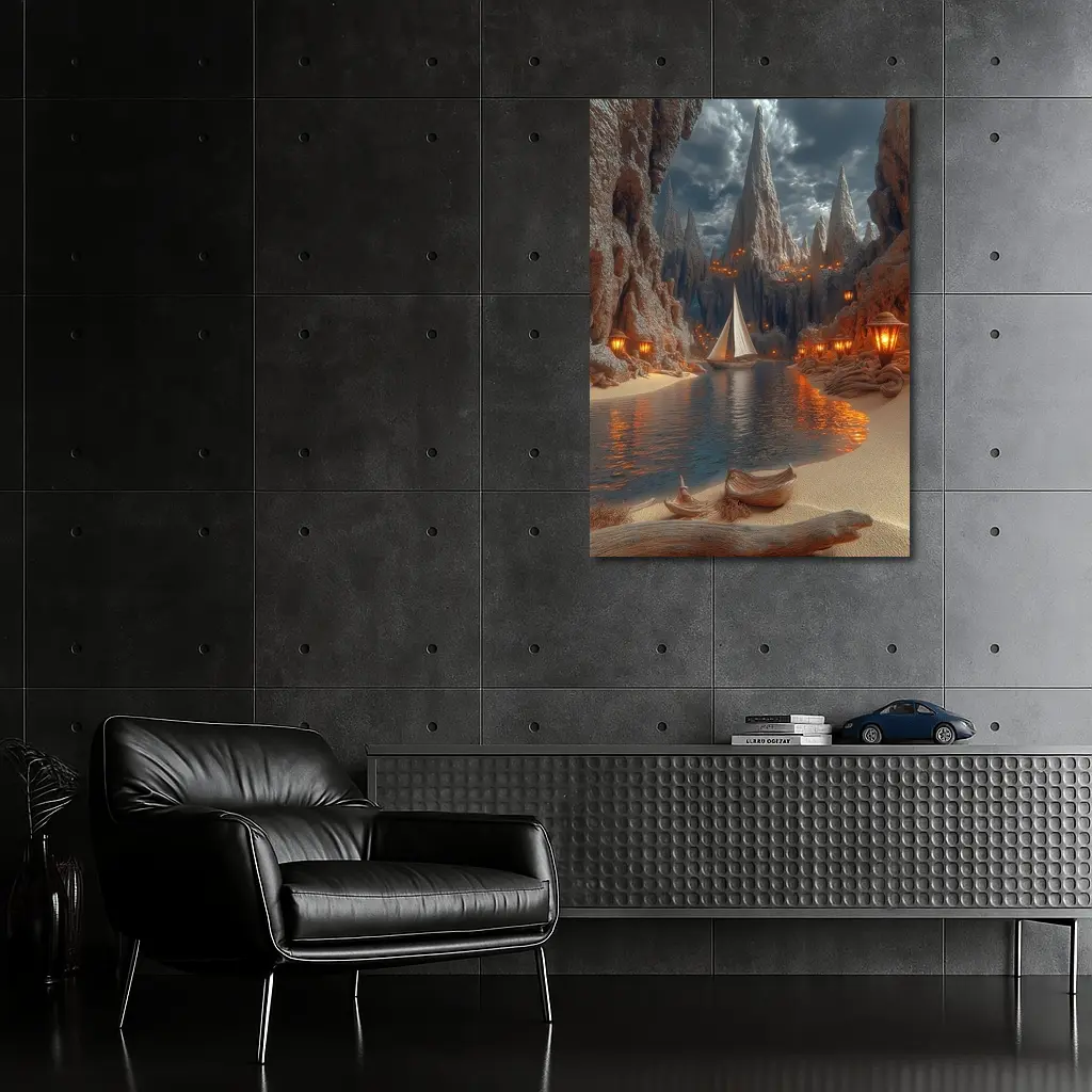 Sailboat Canyon Cove With Glowing Lanterns – Wall Art