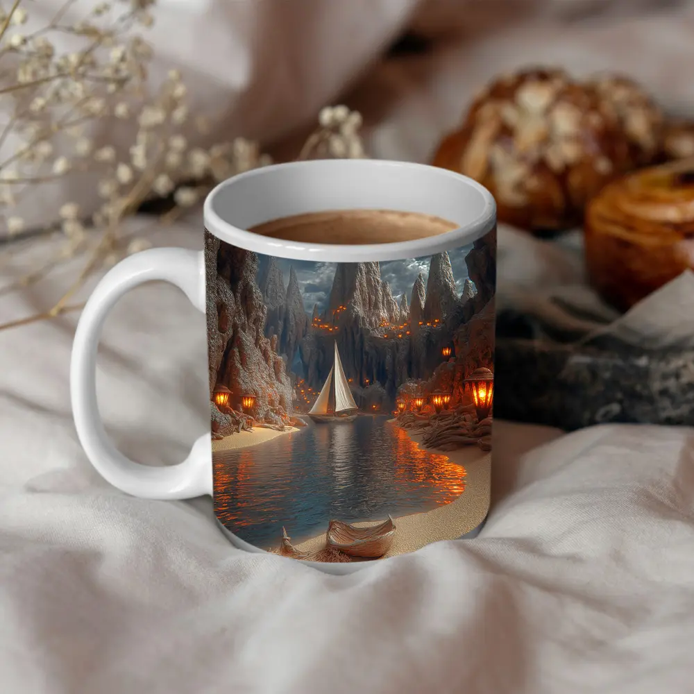 Sailboat Canyon Cove With Glowing Lanterns – Mugs