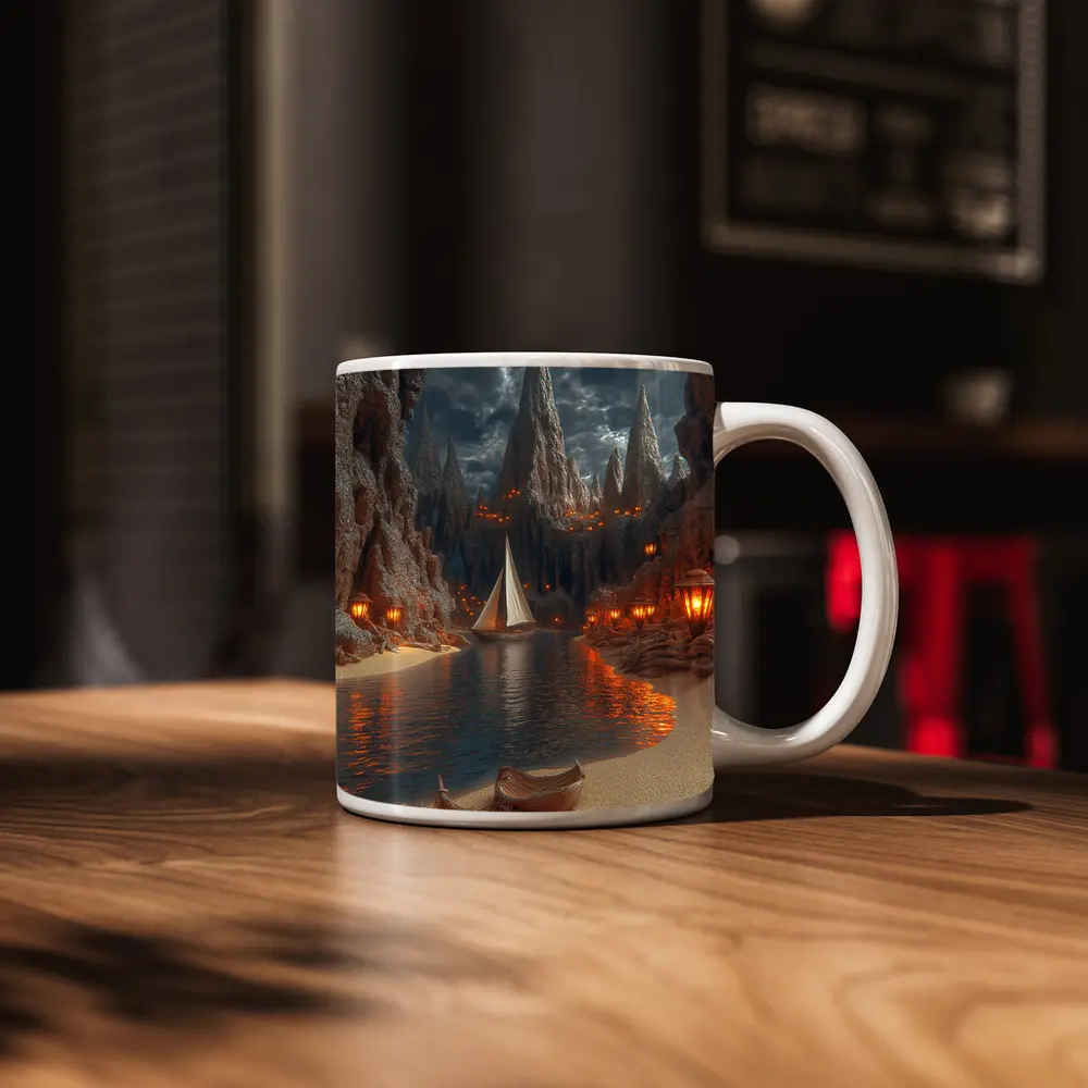 Sailboat Canyon Cove With Glowing Lanterns – Mugs